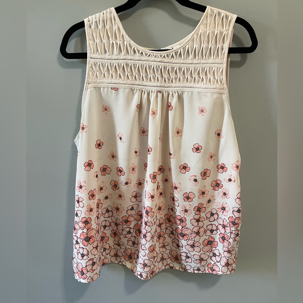 Elle Floral cream and‎ coral orange flower Print Blouse XL